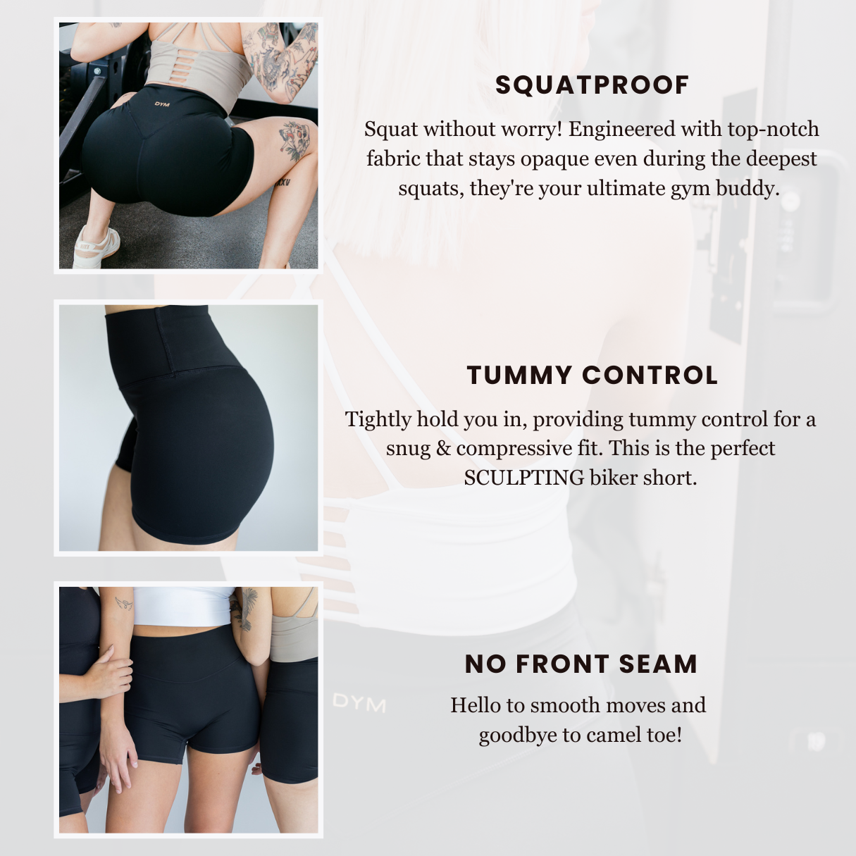 DYM Athletics Compressive 5 High Waist Biker Shorts Sculpting Squatproof and Seamless XXS Black